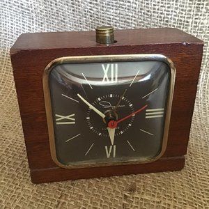 Ingraham Wood Clock 1950s teak Luminous glow in the dark analogue